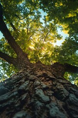 Fototapeta premium Looking up at a tree with the sun shining through the leaves