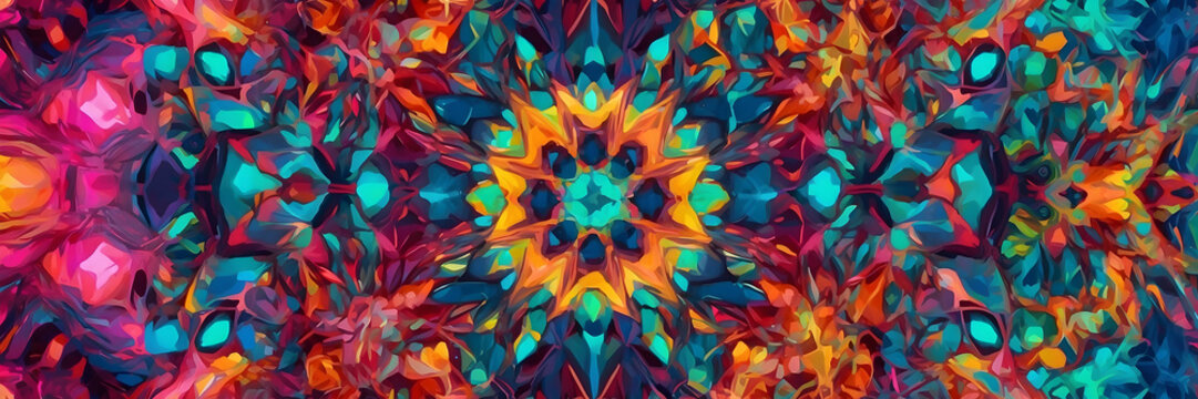 A striking fractal pattern with an explosion of colors and a central focal point
