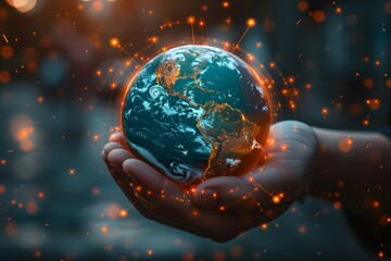 A person holding a glowing earth in their hands