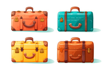 Collection of travel suitcases on a white background. Travel, vacation concept.