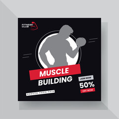 Gym and fitness social media post template design.