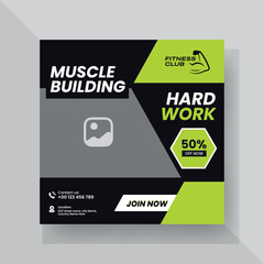 Gym and fitness social media post template design.