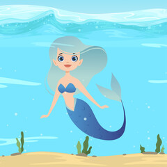 Mermaid cartoon background underwater fantasy female character mermaid