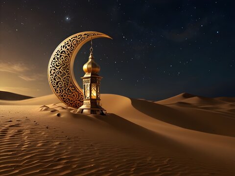 Moon star with Desrt with Eid Ul Adha and Eid Ul Ftr