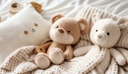 Adorable Brown Teddy Bear on Beige Blanket