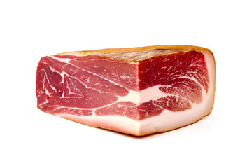 Traditional Spanish Jamon Serrano ham, Prosciutto Crudo, Parma ham, Italian antipasto, isolated on...