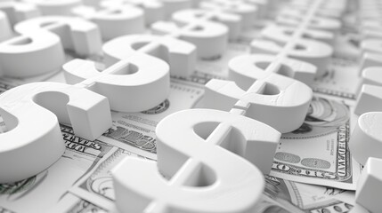 Many white currency symbol are scattered, creating abstract background