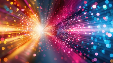 Obraz premium Vibrant burst of colorful lights and sparkling particles, creating a dynamic and energetic abstract background with stunning visual effects.