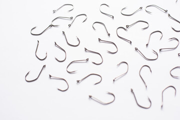fishing hooks on a white background