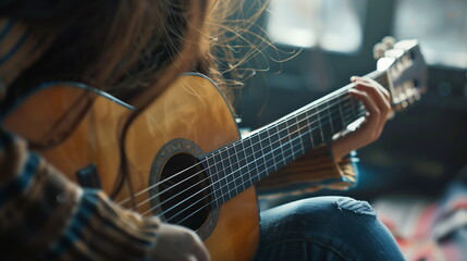 Fototapeta premium Playing acoustic guitar : Music. AI Generative.