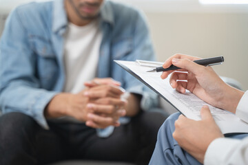 mental health care therapy concept, psychologist counseling to anxiety patient and giving guidance...