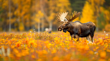 Majestic moose stands tall in forest. Generative AI