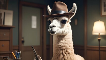 Obraz premium A Llama In A Detective Hat Solving A Mystery Upscaled 2