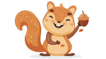 Cute happy squirrel smiling with teeth holding acorn