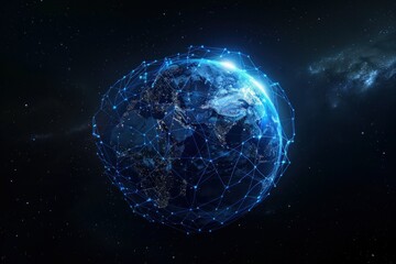 Naklejka premium Earth connection network with stars in the background, futuristic technology concept for travel and communication