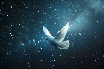 a dove floating in the sky