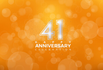 41th Anniversary celebration, 41 Anniversary celebration, Realistic 3d sign, Orange background, festive illustration, Silver number 41 sparkling Glitter, 41,42
