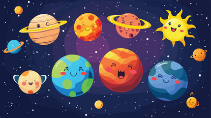 Cute planets of Solar system with happy faces. Funny