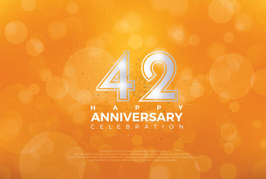 42th Anniversary celebration, 42 Anniversary celebration, Realistic 3d sign, Orange background, festive illustration, Silver number 42 sparkling Glitter, 42,43
