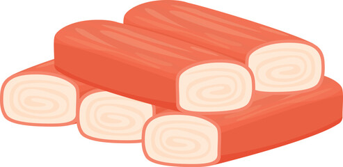 Cartoon illustration of imitation crab sticks, a seafood product made from surimi, with a vector isolated on a white background © nsit0108