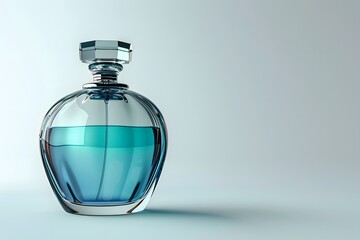 A close up of a bottle of perfume on a white surface