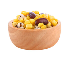 Mixed Grains Corn, Millet and Red Beans in wooden bowl on transparent png