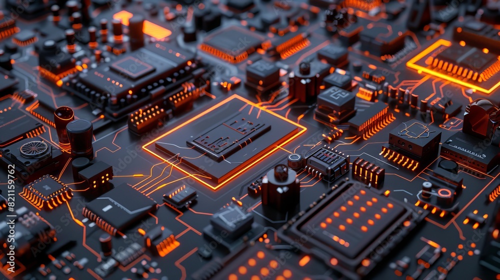Poster light interface mockup of professional cad computer software with digital diagram of circuit board b