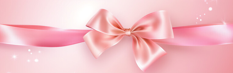 Horizontal pink ribbon and bow on a eccentric background for wedding invitation card greeting card or gift boxes - Powered by Adobe