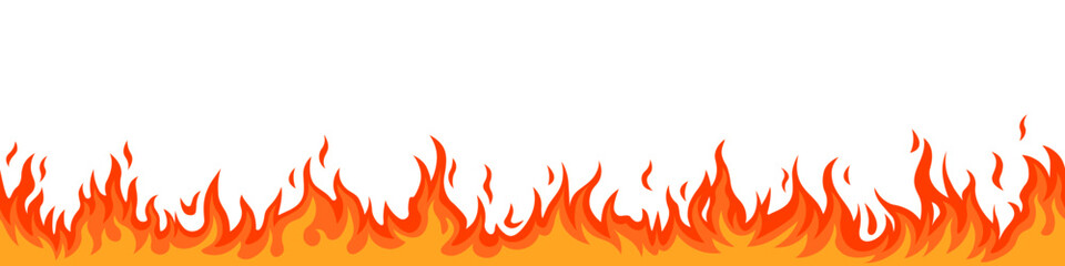 Fire border seamless pattern. Fire line frame set.