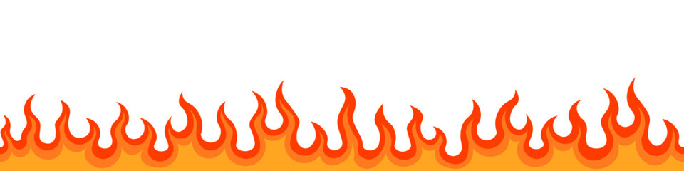 Fire border seamless pattern. Fire line frame set.