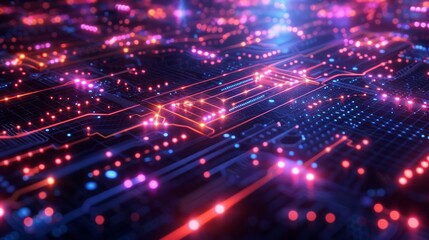 Naklejka premium A computer chip with many red and blue lights