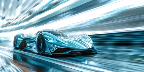 The title can be changed to: "A high-speed futuristic sports car accelerates down a track". Concept Luxury Car Racing, Speed Thrills, Futuristic Vehicle, High-Octane Drive, Track Adventure