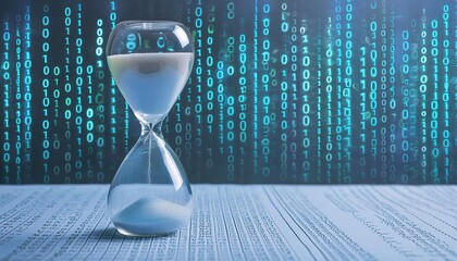Hourglass and binary code. Time concept 