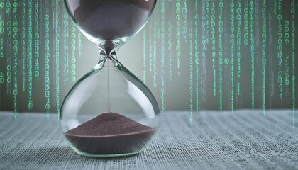 Hourglass and binary code. Time concept 