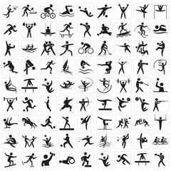 Fototapeta premium Sports icon set. Shapes Sports, Sports icon collection, Active lifestyle people and icon set, runners active lifestyle icons.