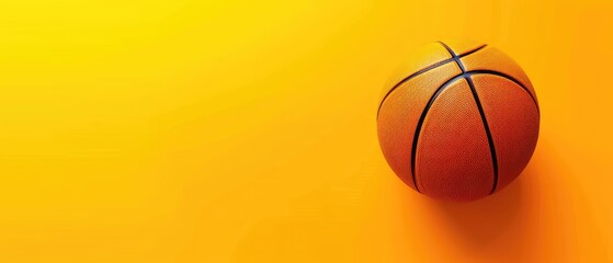 Obraz premium Orange basketball with blank copyspace on yellow background