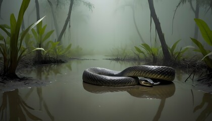 A Cobra Slithering Through A Murky Swamp Upscaled 4