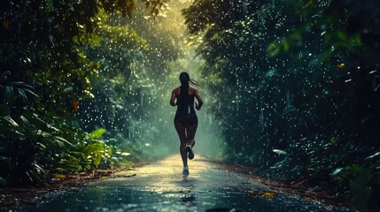 Rainforest Revelry: Joyous Woman Running Amidst Nature's Splendor