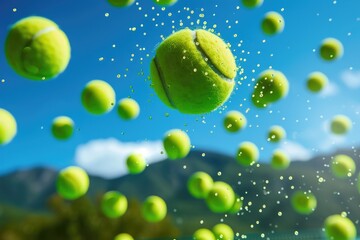 Nature's Play: Tennis Balls Rain Down on Sunny Mountain Peak