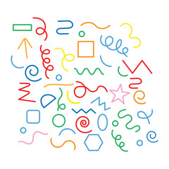 colorful abstract line doodle shape set. Creative minimalist style art symbol collection for children or party celebration with modern shapes. 
