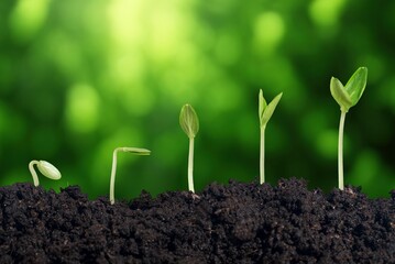 Young plant out of soil on nature background