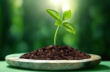 Young plant out of soil on nature background