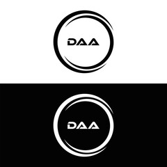 DAA logo. D A A design. White DAA letter. DAA, D A A letter logo design. D A A letter logo design in FIVE, FOUR, THREE, style. letter logo set in one artboard. D A A letter logo vector design.	
