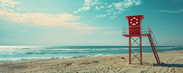 Assistant.Lifeguard tower on beach.