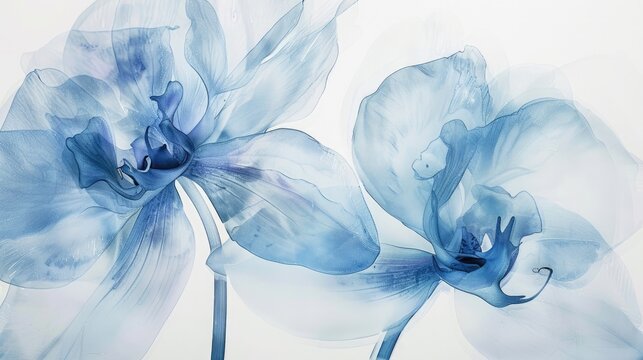 Delicate beauty. Blue orchids with translucent petals isolated on white background. 