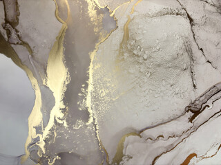Abstract pink marble with gold — fluid art background with golden potal, stone texture made with...