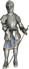 museum exhibit of knightly armor made of metal