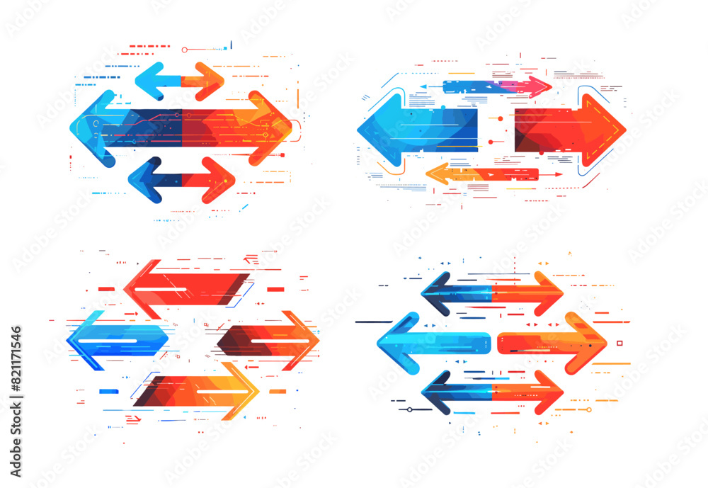 Poster Arrow transfers cartoon vector concepts. Route range movement indication transportation broadcasting access digital information pointer, illustrations isolated on white background