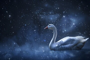 a swan floating in the sky