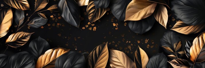 Luxurious Black and Gold Leaf Background for Autumn Designs Generative AI